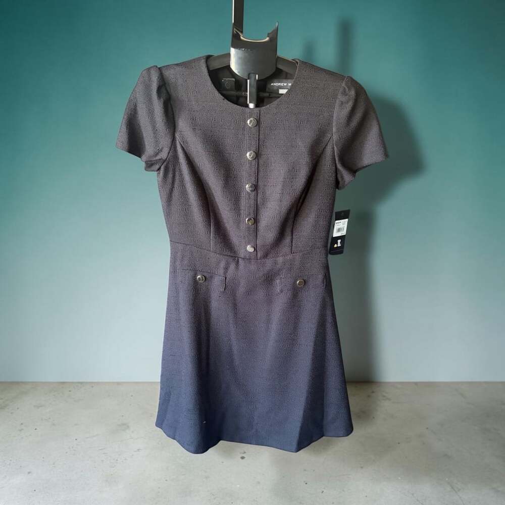 Andrew Marc Button Down Tulip Dress Size 4 Black